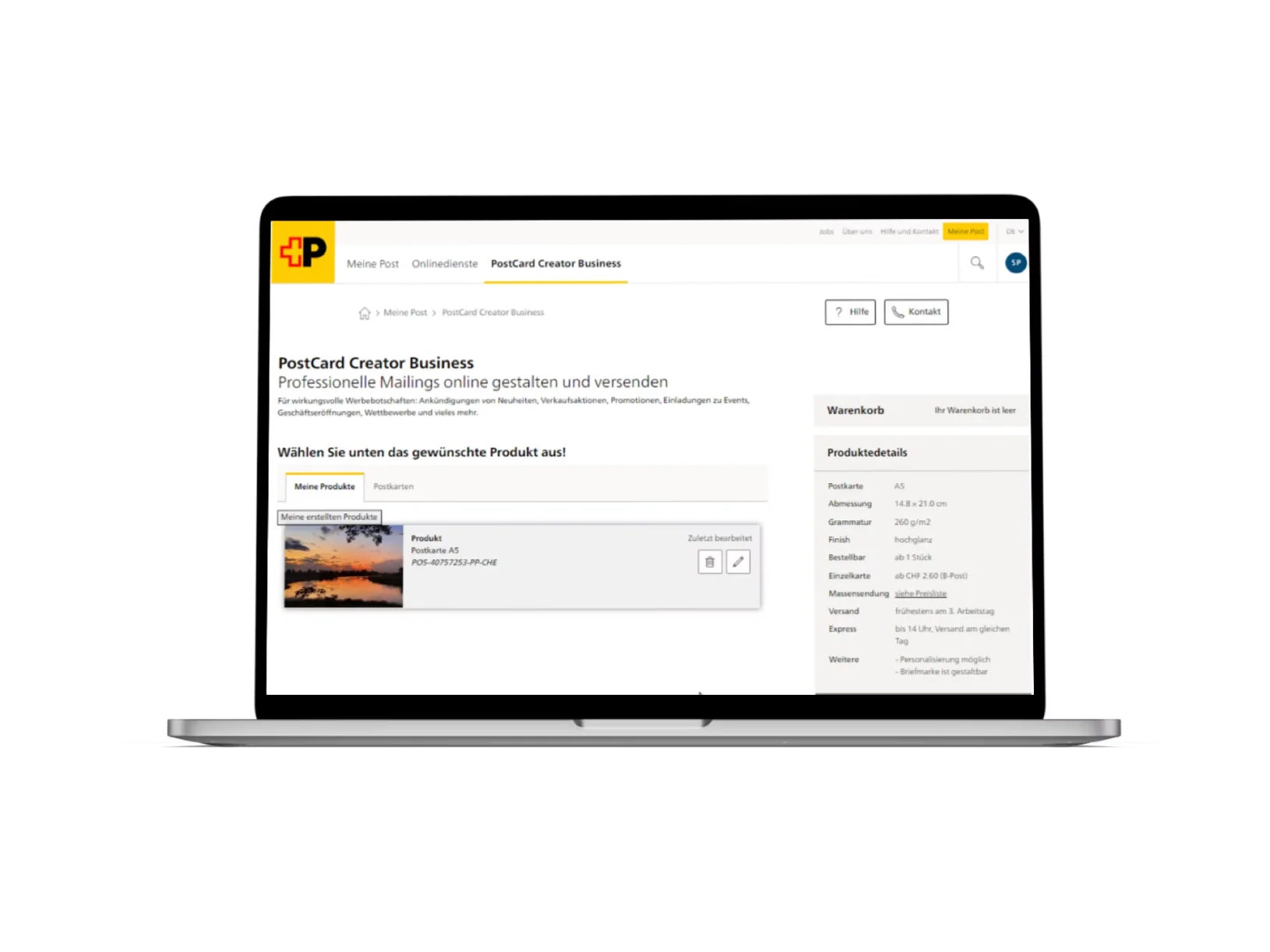 PostCard Creator Prototyp – Desktop-Ansicht
